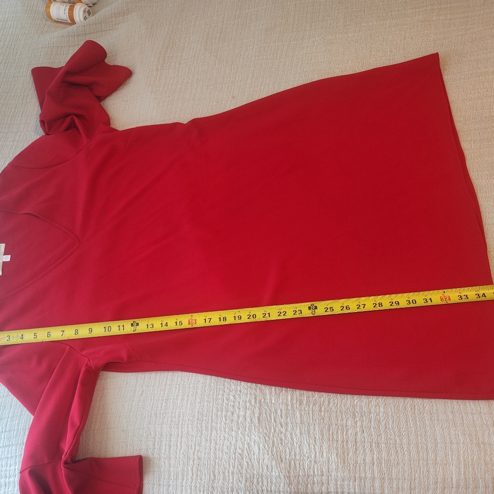 Jude Connally Red V-Neck Dress with Bell Sleeves - Picture 6 of 10